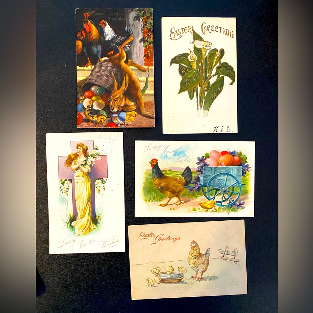 Vintage Ephemera Easter Postcard Lot of 5 – 1900s Postcards